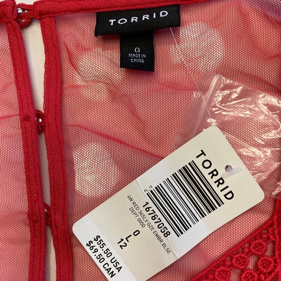 Torrid Scarlet Lace-Trim Blouse - Picture 3 of 6
